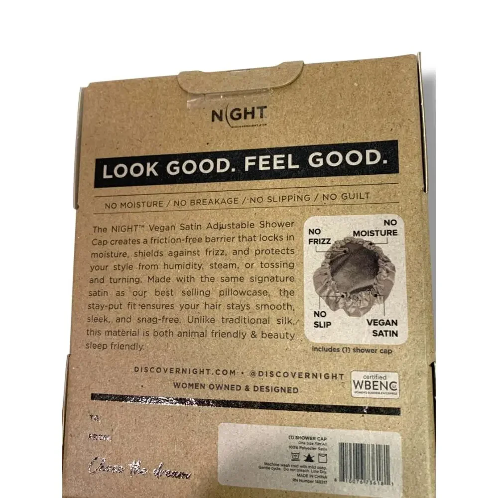 Night New Vegan Satin Shower Cap One Size Adjustable in Box
